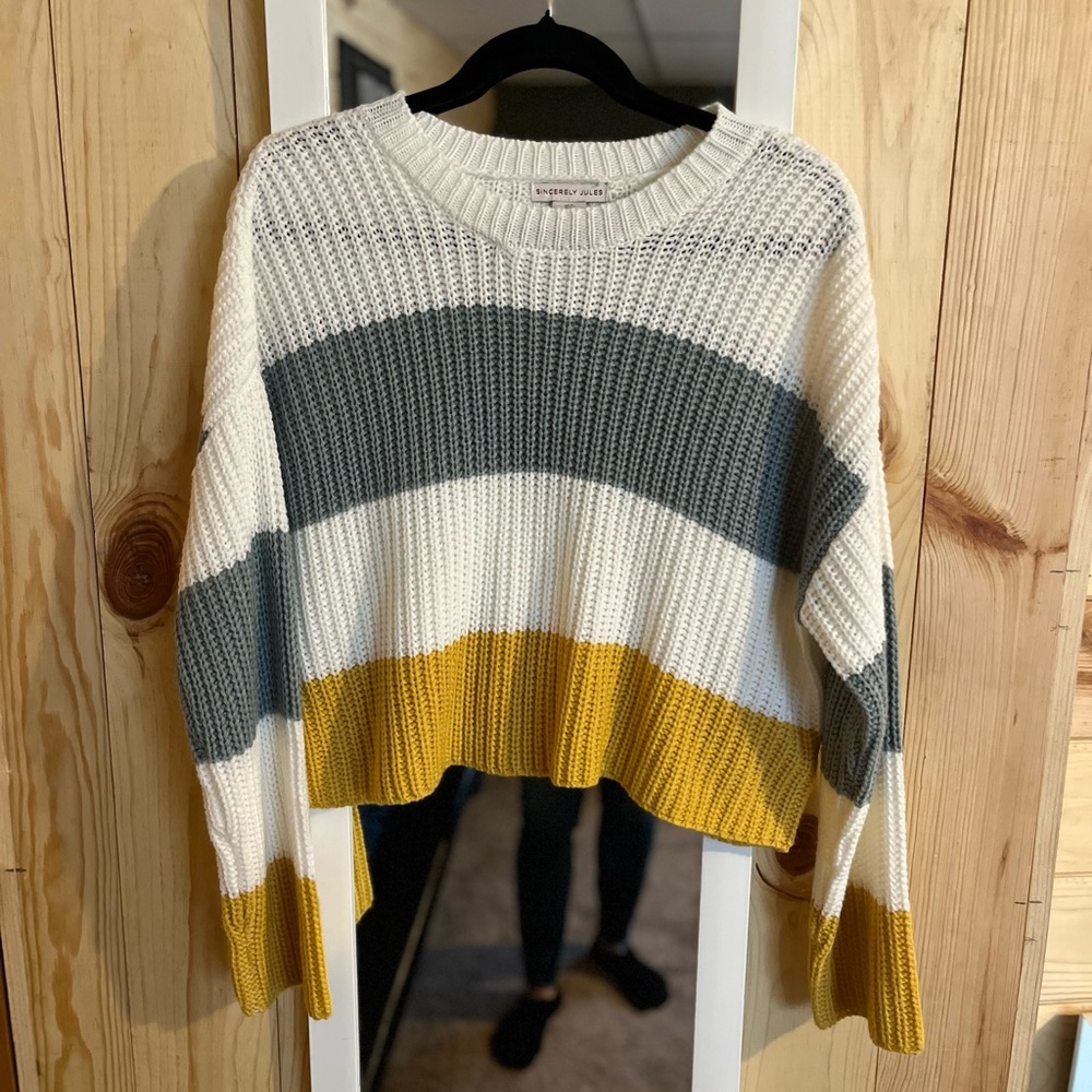 Sincerely Jules Colorblock Crop Lightweight Sweater